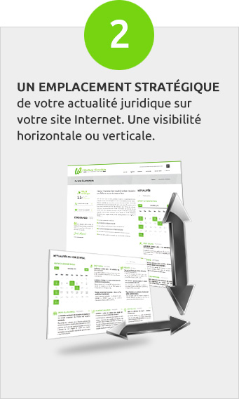 Un emplacement Stratégique de votre actualité juridique sur votre site Internet. Une visibilité horizontale ou verticale.
